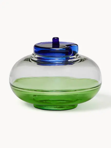 Mundgeblasene Zuckerdose NoRush, Glas, Dunkelblau, Grün, Transparent, Ø 10 x H 8 cm
