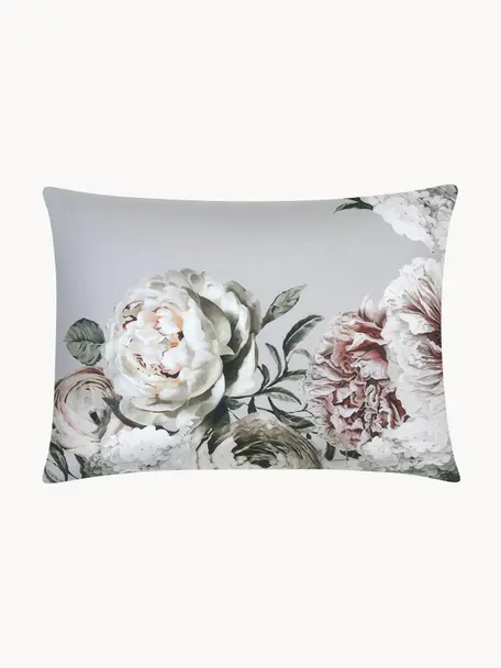 Taies d'oreiller en satin de coton Blossom, 2 pièces, 50 x 70 cm, Gris, motif floral, larg. 50 x long. 70 cm
