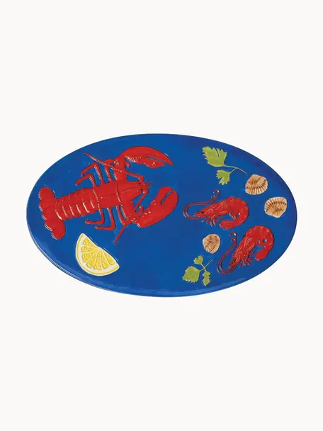 Ručně malovaný servírovací talíř z dolomitu De La Mert, D 33 x Š 32 cm, Dolomit, glazovaný, Tmavě modrá, červená, zelená, žlutá, Š 33 cm, H 20 cm