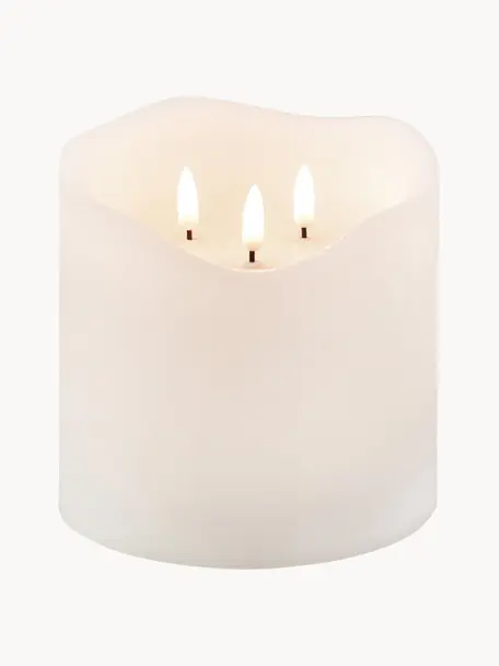 Svíčka se třemi knoty z vosku s LED Bona, Vosk, Bílá, Ø 15 cm, V 15 cm