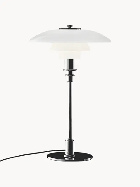 Velká stolní lampa PH 3/2, ručně foukaná, Stříbrná, bílá, Ø 29 cm, V 47 cm