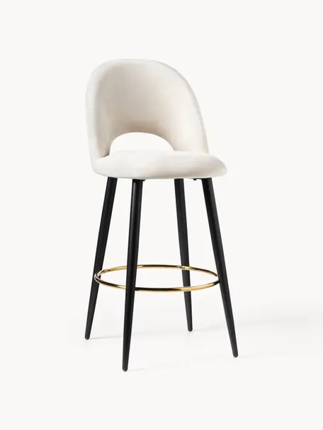 Chaise de bar en velours Rachel, Velours beige clair, larg. 48 x haut. 110 cm