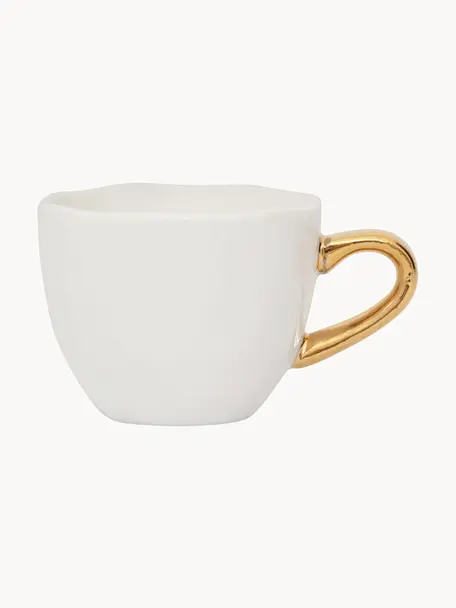 Espressotassen Good Morning mit goldfarbenem Griff, 2 Stück, Steingut, Weiß, Ø 6 x H 5 cm, 95 ml