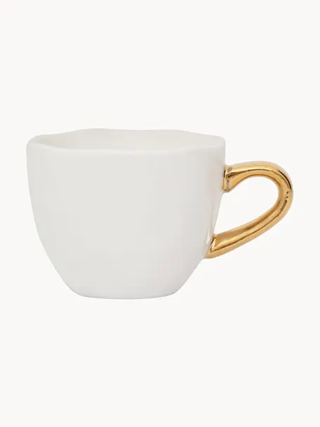 Espressotassen Good Morning mit goldfarbenem Griff, 2 Stück, Steingut, Weiss, Ø 6 x H 5 cm, 95 ml