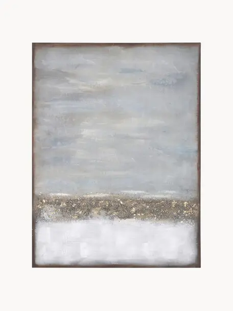 Handbeschilderde canvasdoek Abstract Horizon, Lijst: massief natuurlijk dennen, Beige- en grijstinten, B 90 x H 120 cm