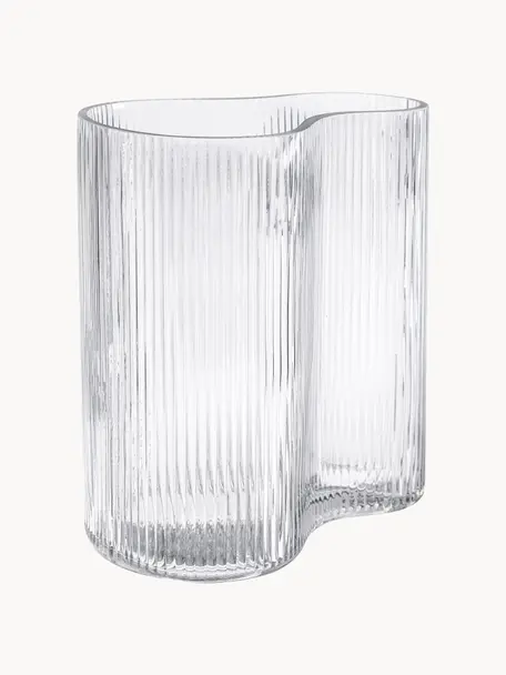 Mundgeblasene Design-Vase Dawn mit Rillenrelief, Glas, Transparent, B 19 x H 20 cm