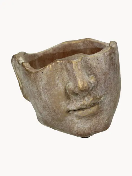 Cache-pot en béton avec finition antique Face, Béton, Doré avec finition antiquaire, larg. 17 x haut. 12 cm