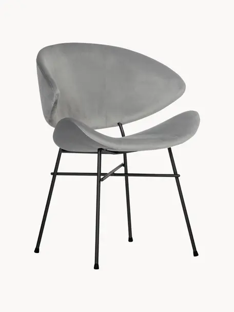 Krzesło tapicerowane z weluru Cheri, Tapicerka: 100% poliester (welur), Stelaż: stal malowana proszkowo, Jasnoszary aksamit, czarny, S 57 x G 55 cm