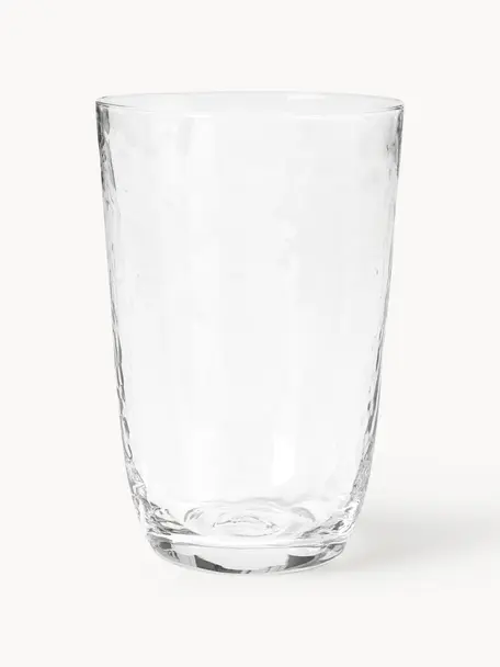 Vasos de vidrio soplado artesanalmente Hammered, 4 uds., Vidrio soplado artesanalmente, Transparente, Ø 9 x Al 14 cm, 400 ml