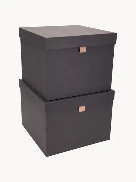 Cajas Tristan, 2 pzas., Caja: cartón laminado rígido, Gris antracita, Set de diferentes tamaños