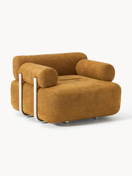 Fauteuil lounge Stella, Tissu ocre, larg. 111 x prof. 100 cm