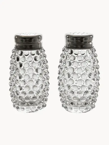 Salz- und Pfefferstreuer Perles, 2er-Set, Behälter: Glas, Verschluss: Metall, Transparent, Silberfarben, Ø 5 x H 9 cm