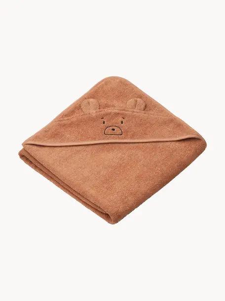 Serviette de bain pour bébé Augusta, 100 % coton, Vieux rose, motif ours, larg. 100 x long. 100 cm