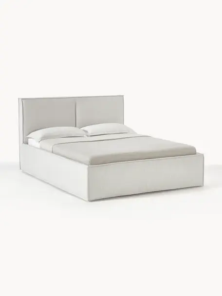 Cama tapizada con espacio de almacenamiento Dream, Tapizado: poliéster (texturizado) A, Estructura: madera de pino maciza con, Tejido greige, An 200 x L 200 cm