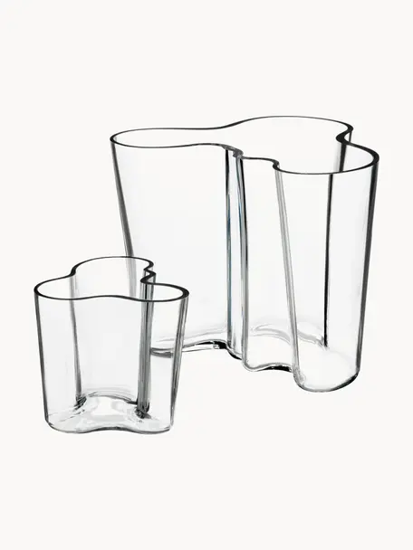 Mondgeblazen vazen Alvaro Aalto, set van 2, Mondgeblazen glas, Transparant, Set met verschillende formaten