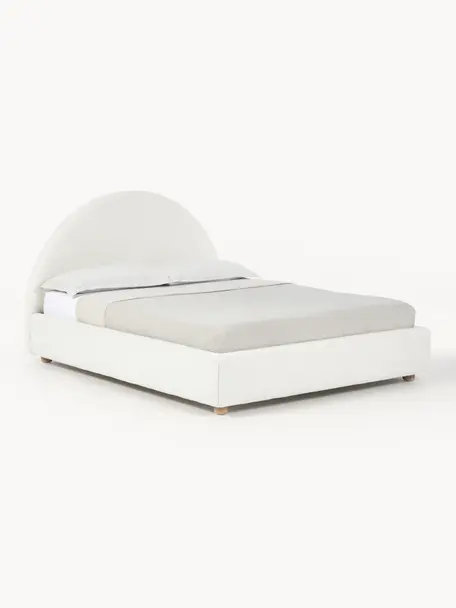 Cama tapizada en borreguillo Ebba, con espacio de almacenamiento, Funda: borreguillo (100% poliést, Estructura: madera de pino maciza y p, Patas: madera de pino macizo con, Borreguillo blanco, An 160 x L 200 cm