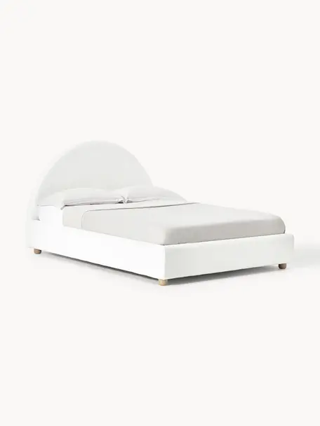 Cama tapizada en borreguillo Ebba, con espacio de almacenamiento, Funda: borreguillo (100% poliést, Patas: metal con pintura en polv, Patas: madera de pino macizo Est, Borreguillo blanco, An 160 x L 200 cm