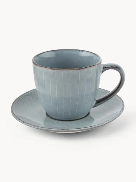 Tazza con piattino fatti a mano Nordic Sea, Gres, Grigio-blu, maculato, Ø 8 x Alt. 7 cm, 150 ml