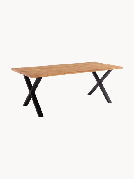 Mesa de comedor de madera de roble Montpellier, 200 x 95 cm, Tablero: madera de roble maciza ac, Estructura: metal con pintura en polv, Madera de roble, negro, An 200 x F 95 cm