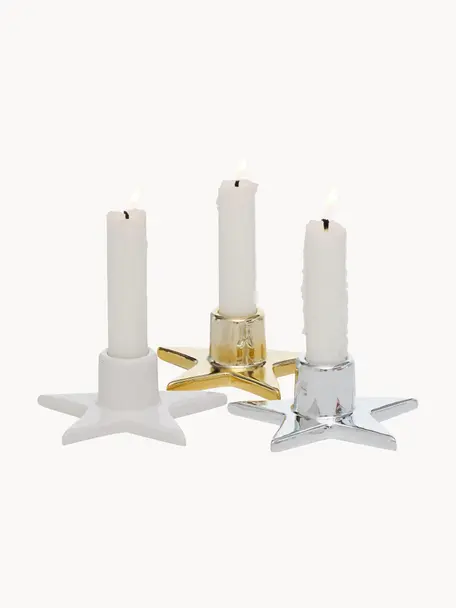 Set de candelabroa Odessia, 3 uds., Gres pintado, Blanco, dorado, plateado, Ø 10 x Al 4 cm