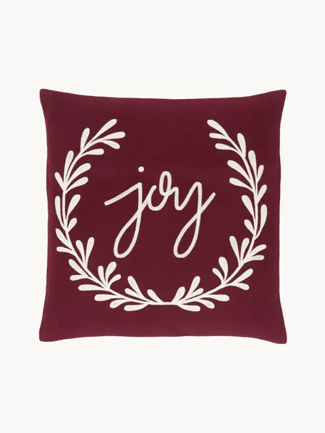 Poszewka na poduszkę z haftem Joy, Czerwony, kremowobiały, S 45 x D 45 cm