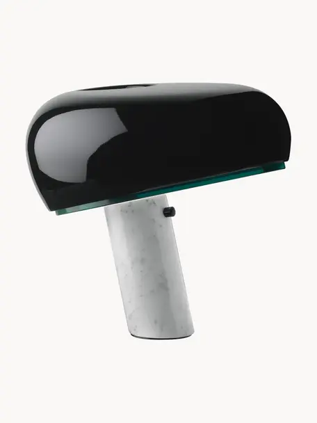Lámpara de mesa regulable de mármol Snoopy, Pantalla: metal recubierto, Lámpara: mármol, Cable: plástico, Negro, blanco veteado, Ø 47 x Al 47 cm