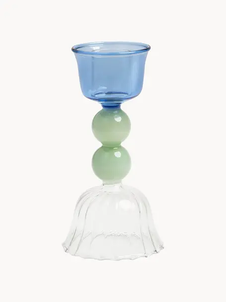 Svietnik z borosilikátového skla Perle, Borosilikátové sklo, Priehľadná, modrá, šalviová, Ø 6 x V 12 cm