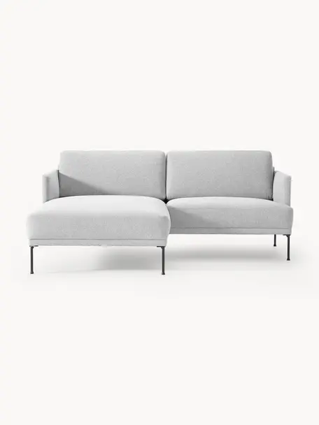 Kleines Ecksofa Fluente, Bezug: 100 % Polyester Der strap, Gestell: Massives Kiefernholz, Bir, Webstoff Hellgrau, B 198 x T 152 cm, Eckteil links