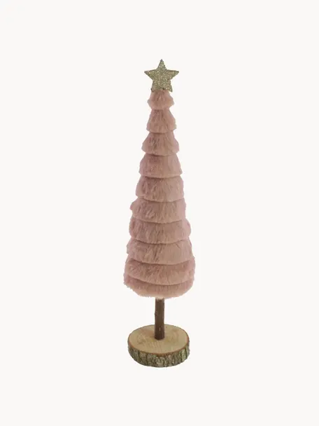 Sapin de Noël en bois et velours Nikko haut. 37 cm, Bois, polyester, Rose, brun, larg. 9 x haut. 37 cm
