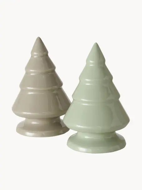 Set 2 alberi decorazioni Plimo, Ceramica, Tonalità verdi, Ø 9 x Alt. 13 cm