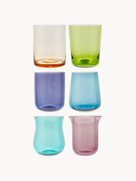 Vasos de colores de vidrio soplado artesanalmente Desiguale, 6 uds., Vidrio soplado artesanalmente, Multicolor transparente, Ø 8 x Al 10 cm, 200 ml