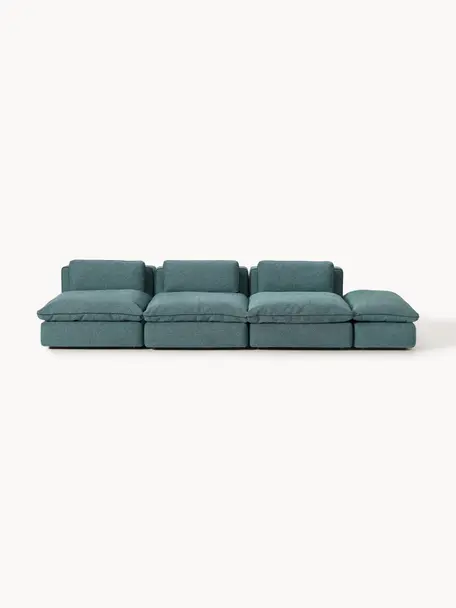 Sofa modułowa XL z pufem Felix (3-osobowa), Tapicerka: 100% poliester Dzięki tka, Nogi: tworzywo sztuczne Ten pro, Turkusowo-zielona tkanina, B 360 x T 140 cm