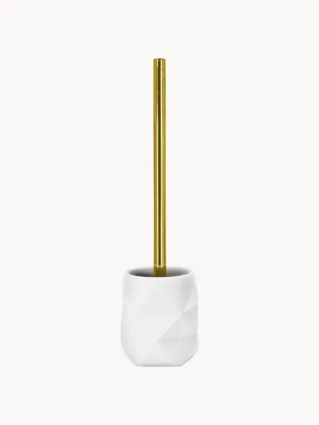 WC kartáč z polyresinu odolného vůči rozbití Crackle, Bílá, zlatá, Ø 11 cm, V 39 cm