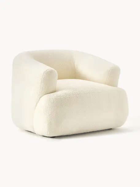 Fauteuil en tissu peluche Sofia, Peluche blanc cassé, larg. 97 x prof. 84 cm