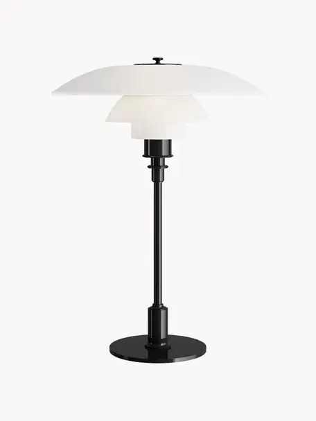 Lampada da tavolo grande in vetro soffiato PH 3½-2½, Paralume: vetro opalino soffiato a , Struttura: ottone metallizzato, Nero, bianco, Ø 33 x Alt. 47 cm