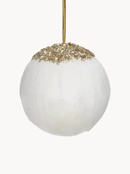 Décorations de sapin de Noël Feather Ball, 2 pièces, Plumes, Blanc, doré, Ø 8 cm