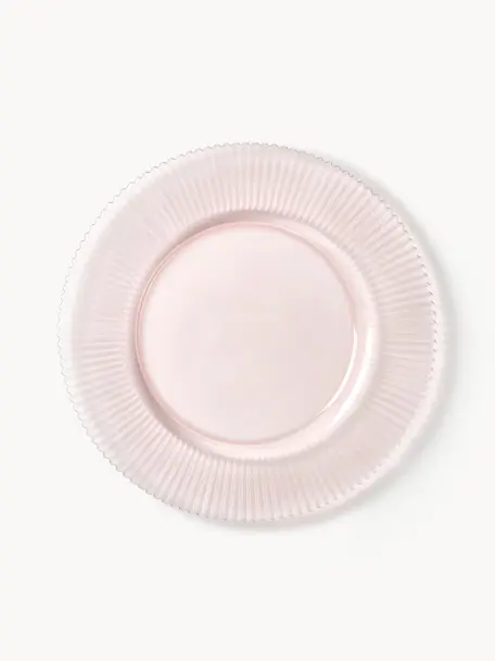 Dessous-de-plat en verre strié Effie, 2 pièces, Verre, Rose pâle, Ø 33 cm