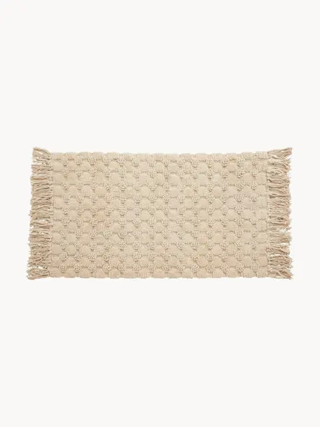 Tapis de bain à franges Luna, 100 % coton, Beige, larg. 60 x long. 100 cm