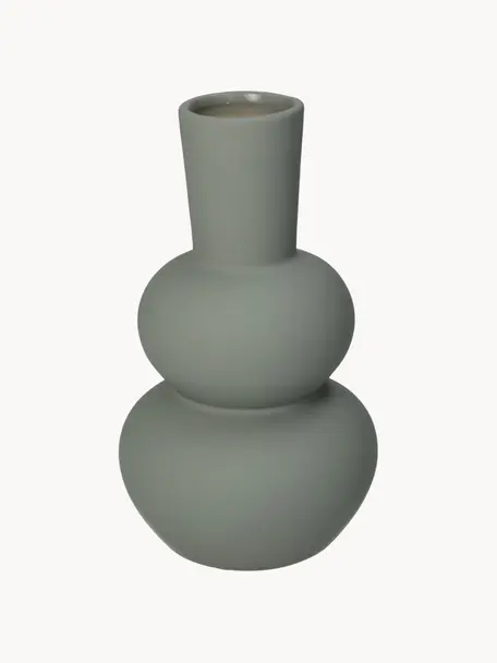 Vaso di design in gres Eathan, Gres, Grigio verde, Ø 11 x Alt. 20 cm