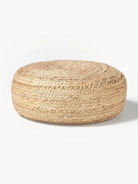 Handgefertigter Pouf Bono aus Jute, Bezug: Jute, Beige, Ø 58 cm, H 21 cm