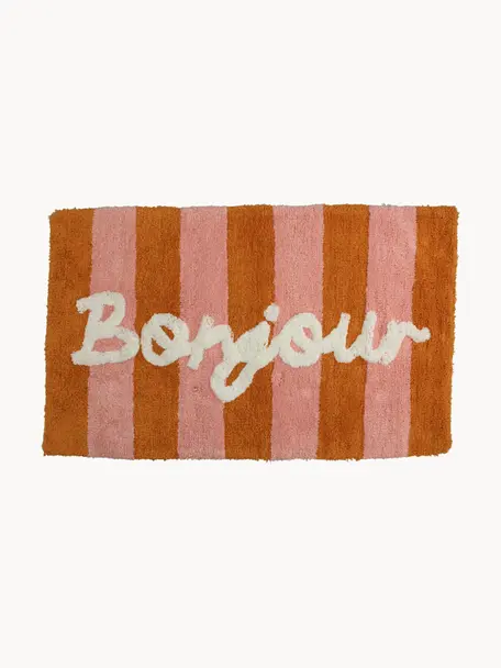 Handgetuftete Badematte Bonjour aus Baumwolle, 100 % Baumwolle, Orange, Altrosa, Weiß, B 50 x L 80 cm