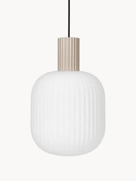 Petite suspension en verre Lolly, Blanc, beige, Ø 27 x haut. 42 cm
