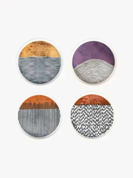 Ontbijtborden Switch met kleurrijk design, set van 4, Keramiek, Lichtgrijs, zwart, meerkleruig, Ø 21 cm
