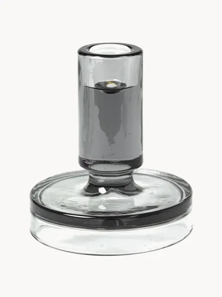Kerzenhalter Petra aus Glas, Glas, Grau, transparent, Ø 10 x H 11 cm