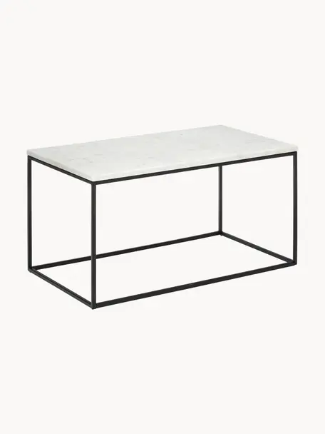 Marmor-Couchtisch Alys, Tischplatte: Marmor, Gestell: Metall, pulverbeschichtet, Weiß marmoriert, Schwarz, B 80 x T 45 cm