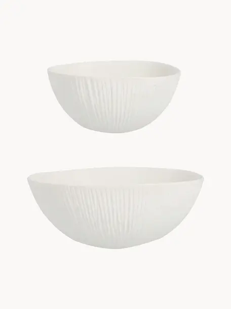 Keramik-Dekoschalen Striped, 2er-Set, Keramik, Weiss, Set mit verschiedenen Grössen