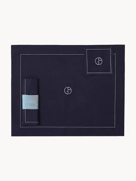 Tafeltextielset Cool, 4-delig, 100% linnen, Blauwtinten, Set met verschillende formaten