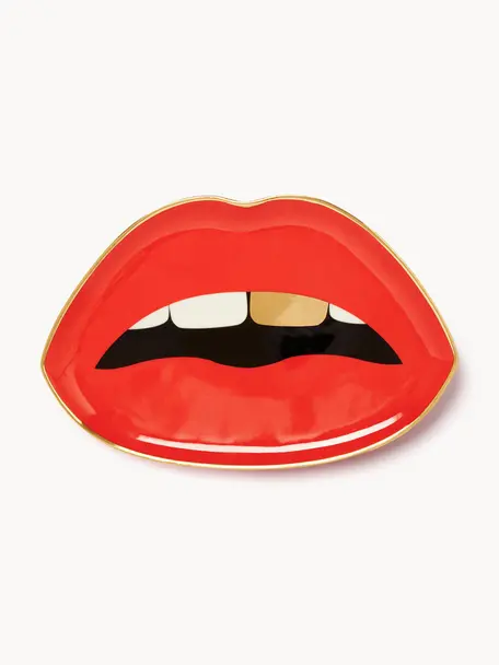 Porselein decoratief dienblad Lips met goudkleurig, Porselein met echte gouden accenten, Rood, goudkleurig, B 24 x D 16 cm