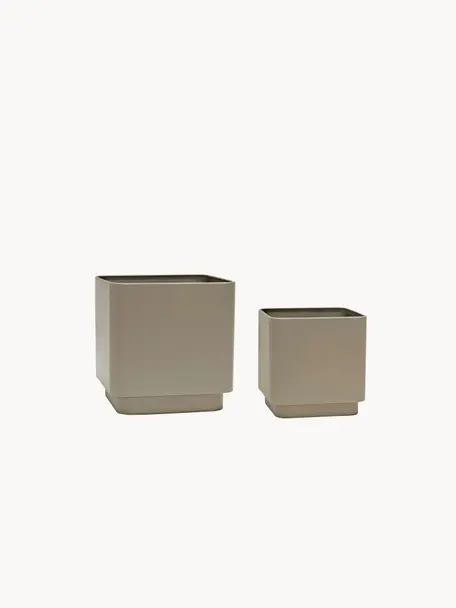 Maceteros de metal Cube, 2 uds., Metal recubierto, Greige, Set de diferentes tamaños