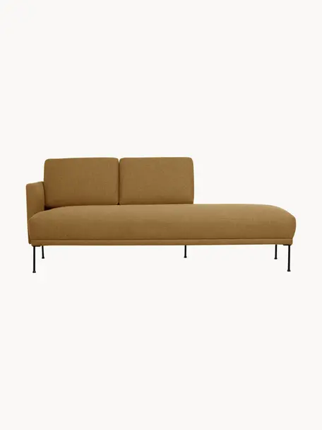 Ottomane Fluente, Bezug: 100% Polyester 115.000 Sc, Gestell: Massives Kiefernholz, FSC, Füße: Metall, pulverbeschichtet, Webstoff Senfgelb, B 202 x T 85 cm, Rückenlehne links